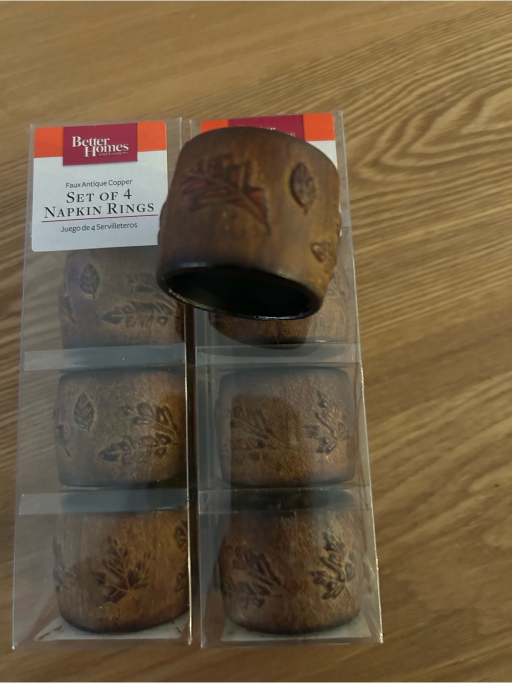 (8) Better Homes And Gardens Faux Antique Copper Napkin Rings - Rustic Wood Look